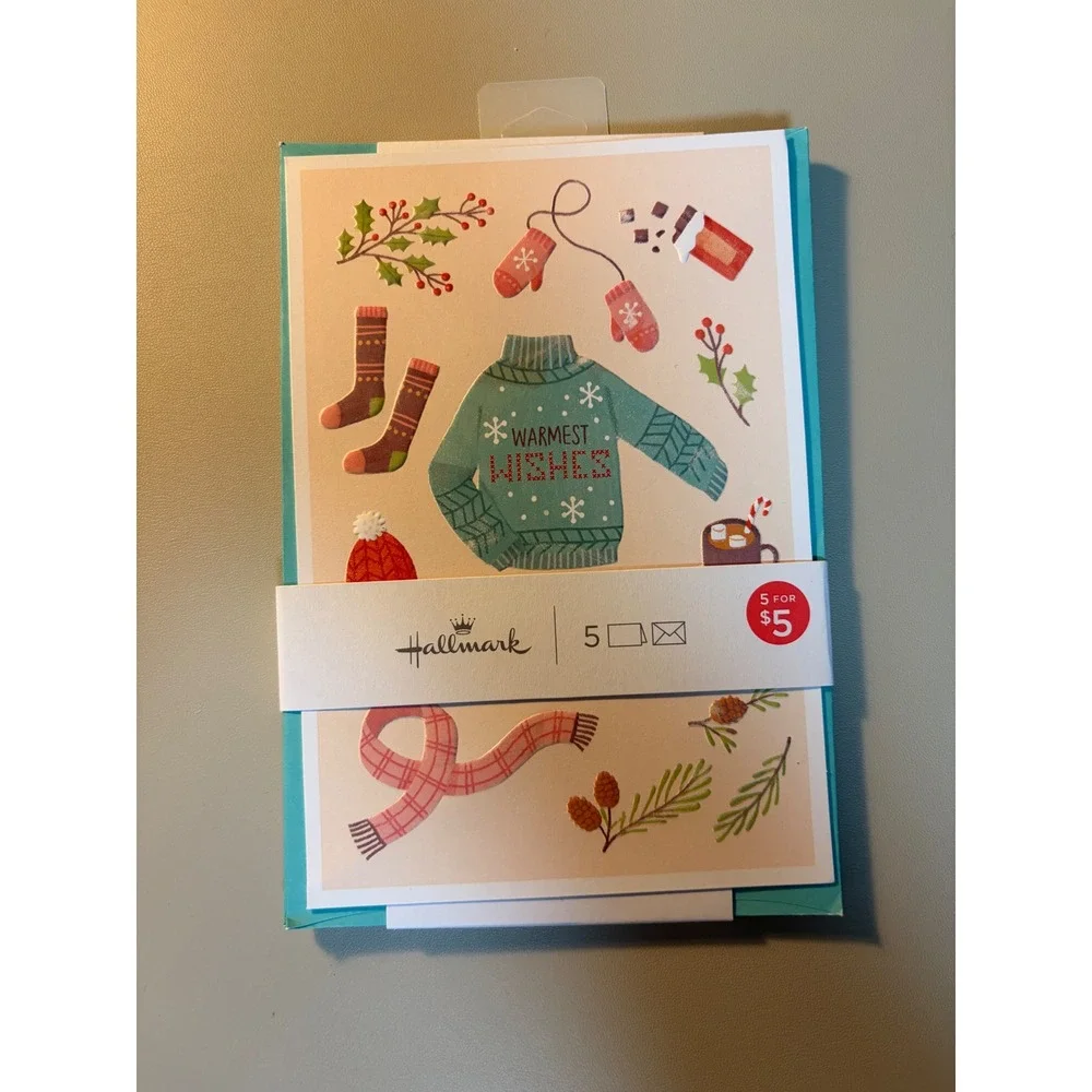Hallmark Warmest Wishes Holiday Greeting Cards 2 Packs of 5 Winter Sweater Teal